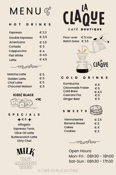 Menu coffee shop