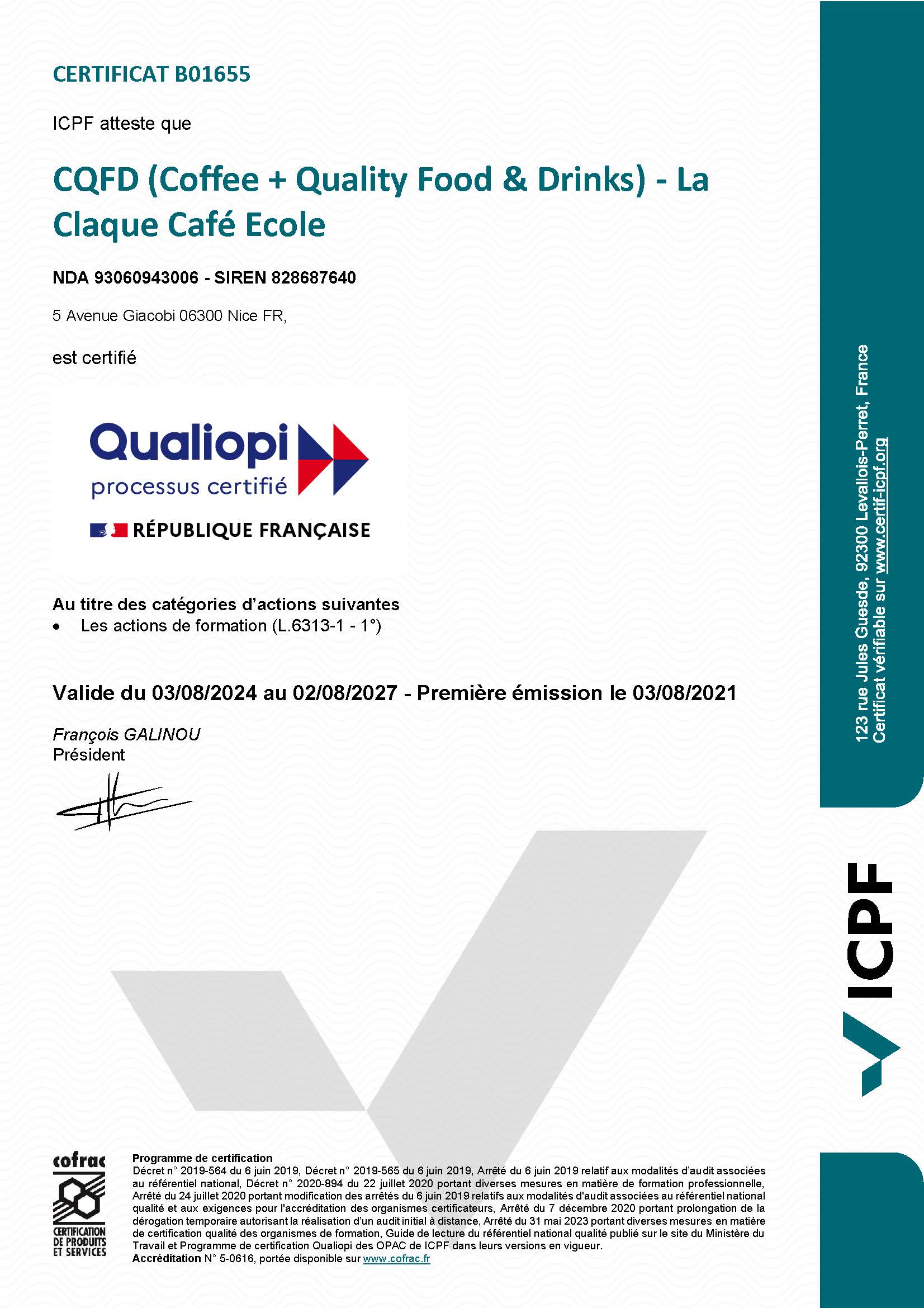 Certification ICPF Qualiopi audit La claque CQFD